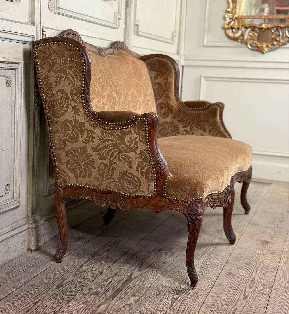 Small Louis XV style wingback bench, circa 1880