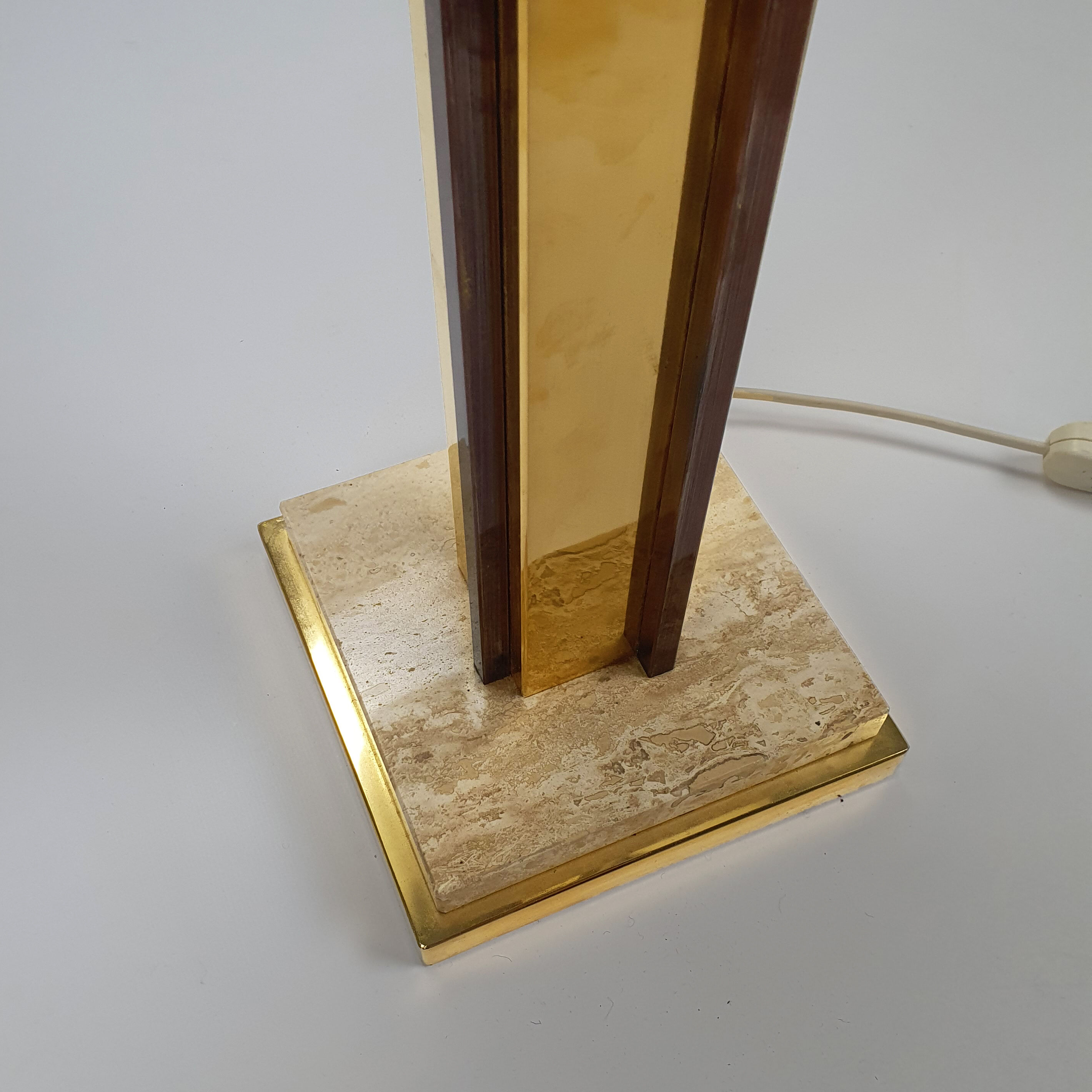 24kt Gold-plated & travertine table lamp, 1970s