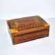 Vintage wooden box with straw marquetry and mother-of-pearl decoration.