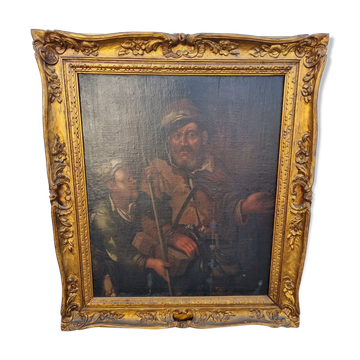 Portraits hunters oil on wood