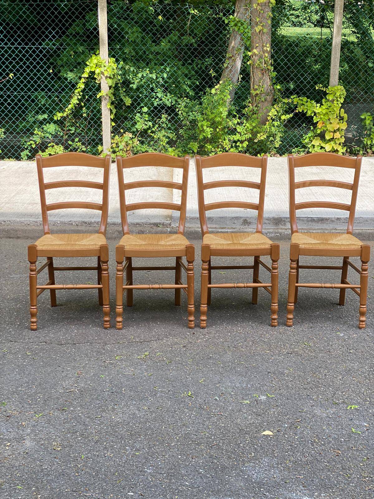 4 solid wood and straw Louis Philippe chairs from the 1960s.
