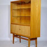 Elm wood highboard with display cabinet, 1960s
