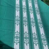 Helena Biarritz tablecloth, made in France, Basque linen, green with white embroidery, Vintage