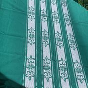 Helena Biarritz tablecloth, made in France, Basque linen, green with white embroidery, Vintage