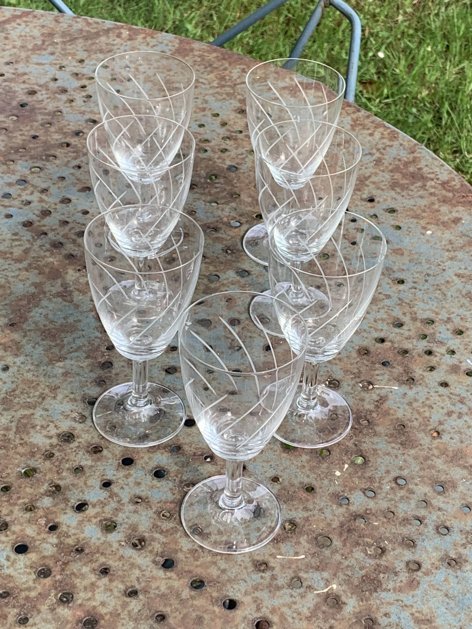 7 vintage crystal and chiseled glass wine glasses