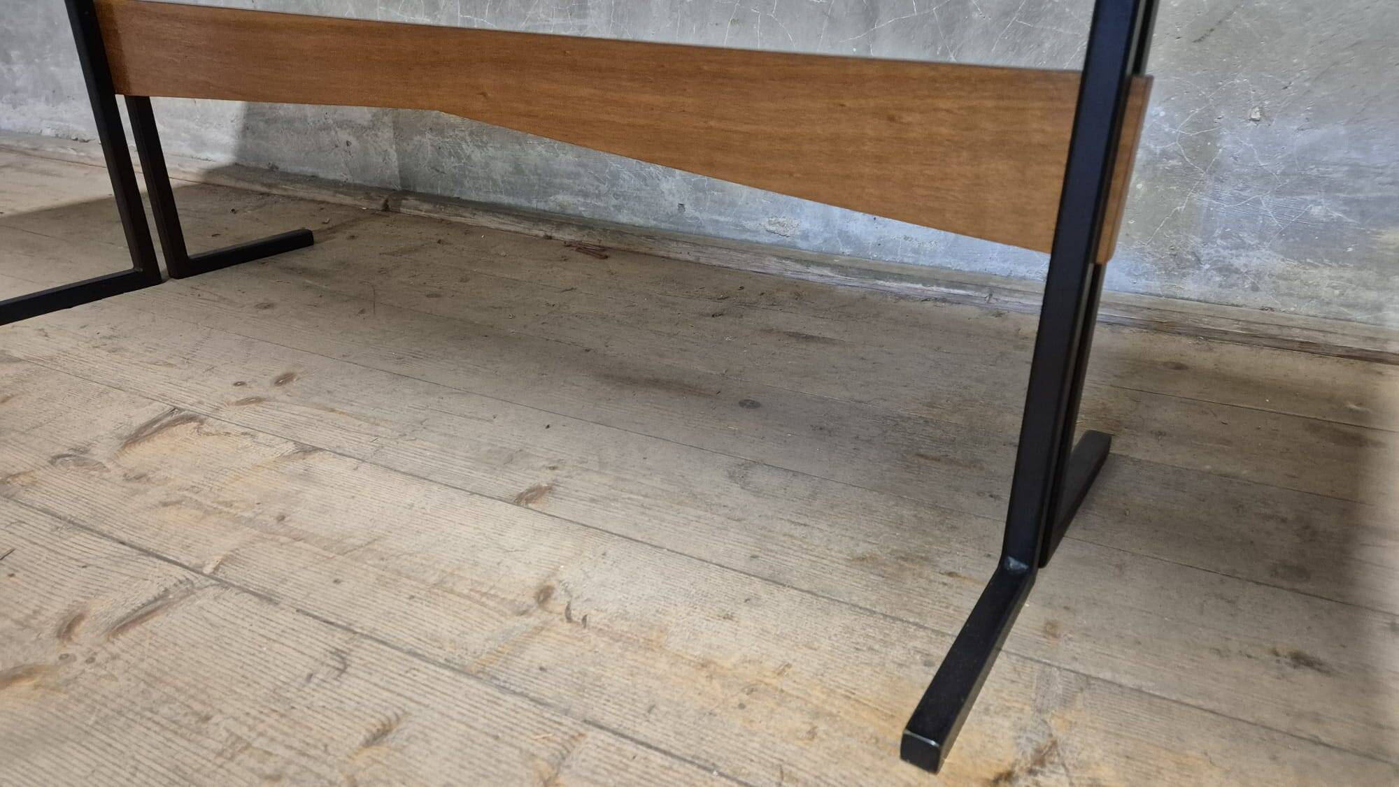 Vintage rectangular coffee table with a wooden top and black metal base, 1960s.