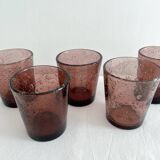 5 gobelets à eau en verre bullé violet vintage