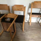 Set of 4 vintage chairs 1980's in beech, thermoformed on the back