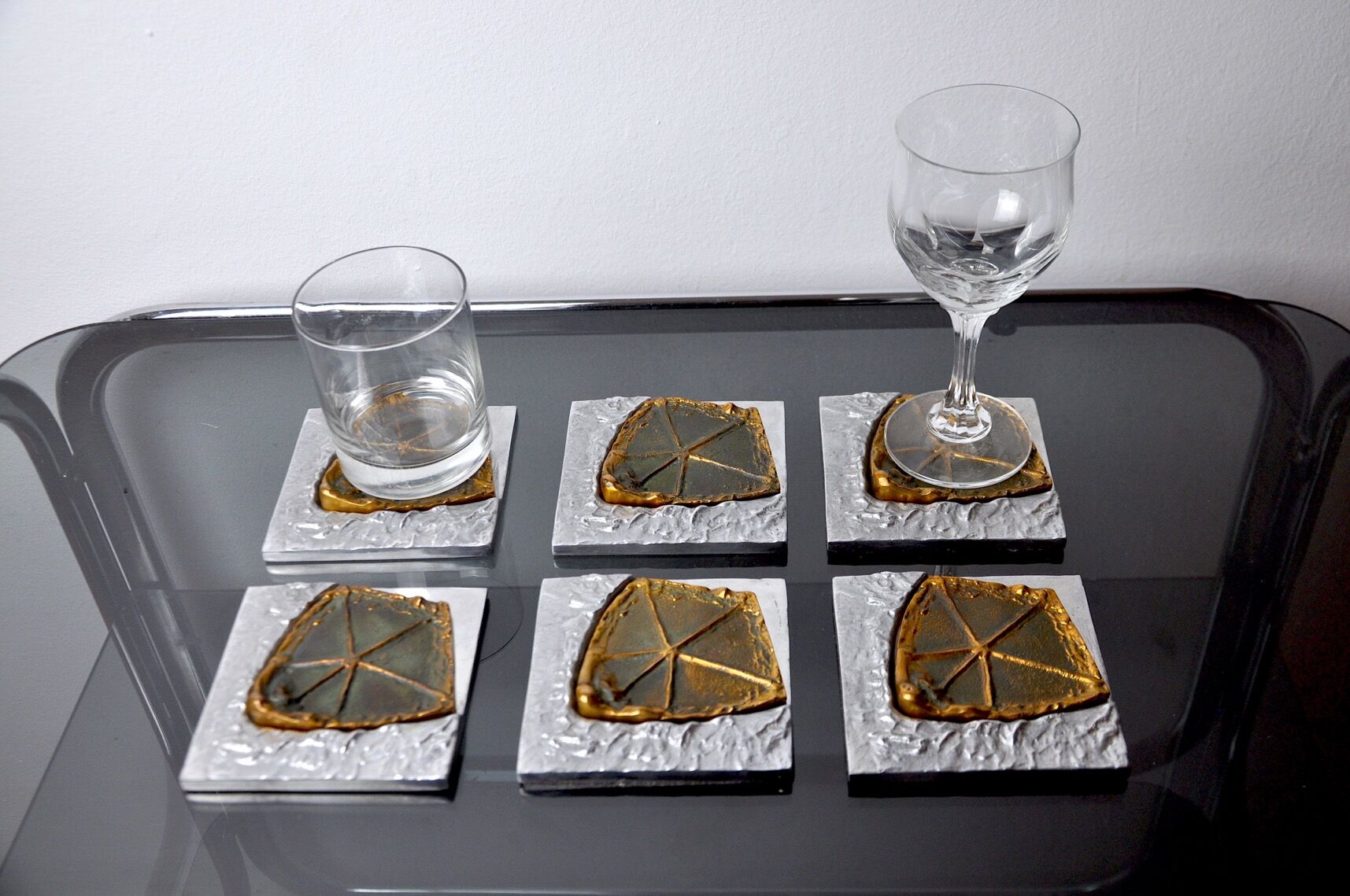Lot of 6 brutalist coasters by Art3, 1970