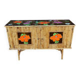Vintage bamboo and rattan sideboard in the style of Audoux Minet.