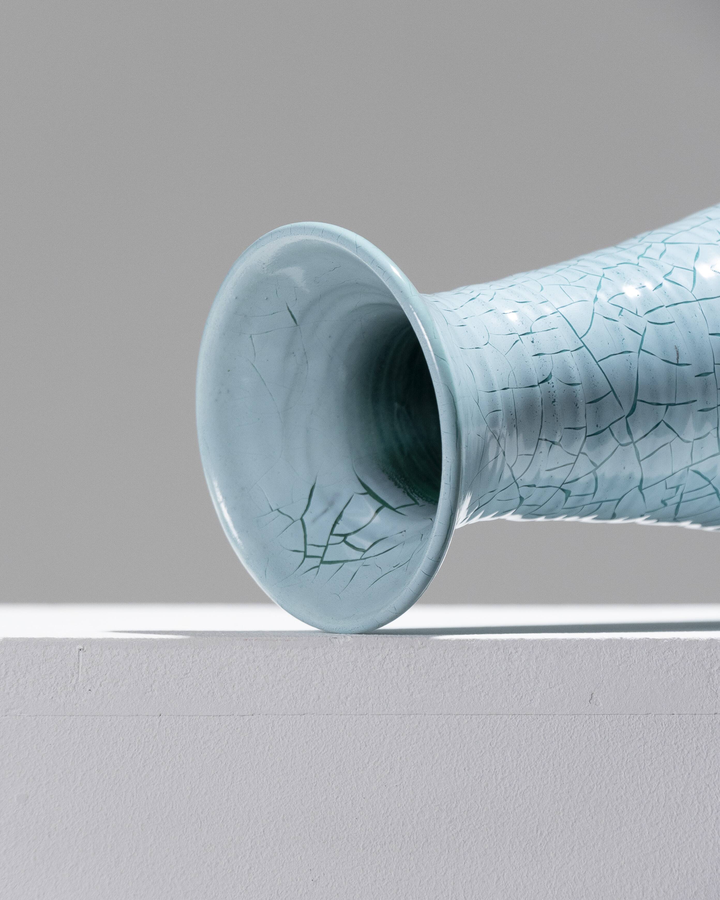 Turquoise ceramic conical vase, accolay, 1950s