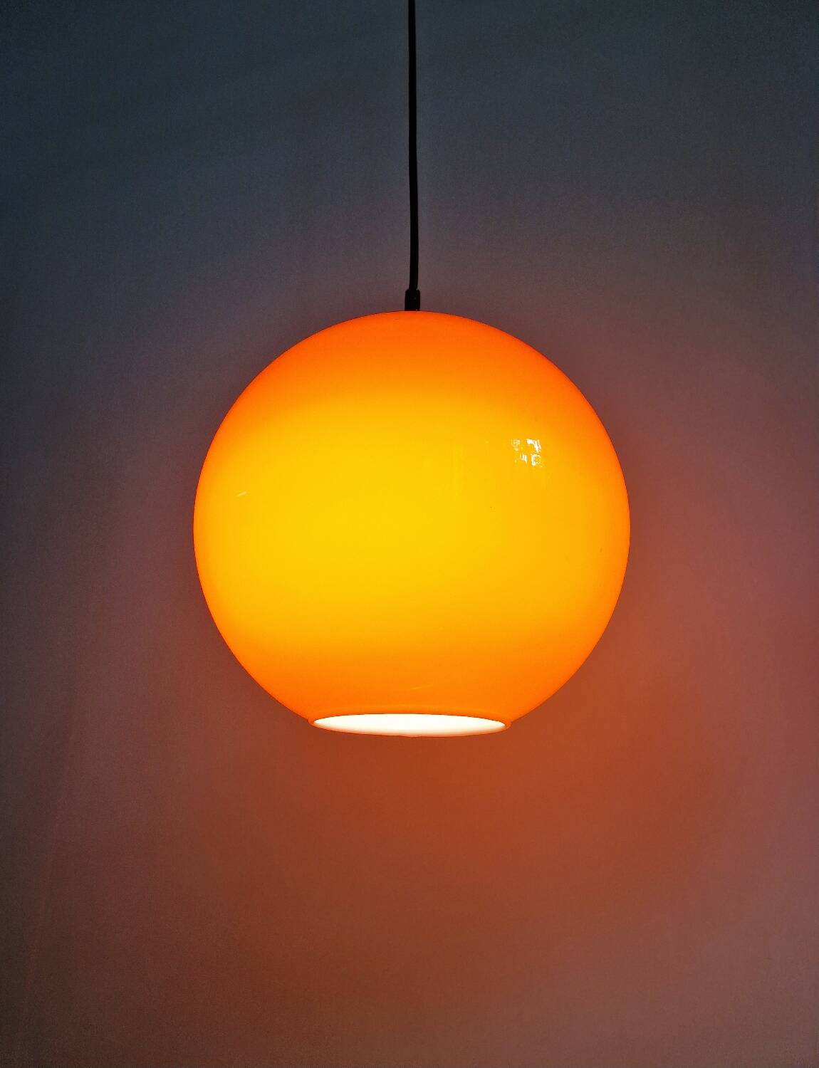 Vintage orange opaline glass pendant light (4 available), 1970s