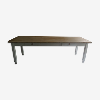 Farm table of the 50s pearl gray base, pine top