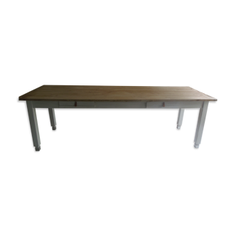 Farm table of the 50s pearl gray base, pine top