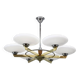 Art Deco six-light chandelier in chrome, brass and opaline glass