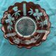 Red and transparent glass bowl with floral motifs and vintage wheat cobs