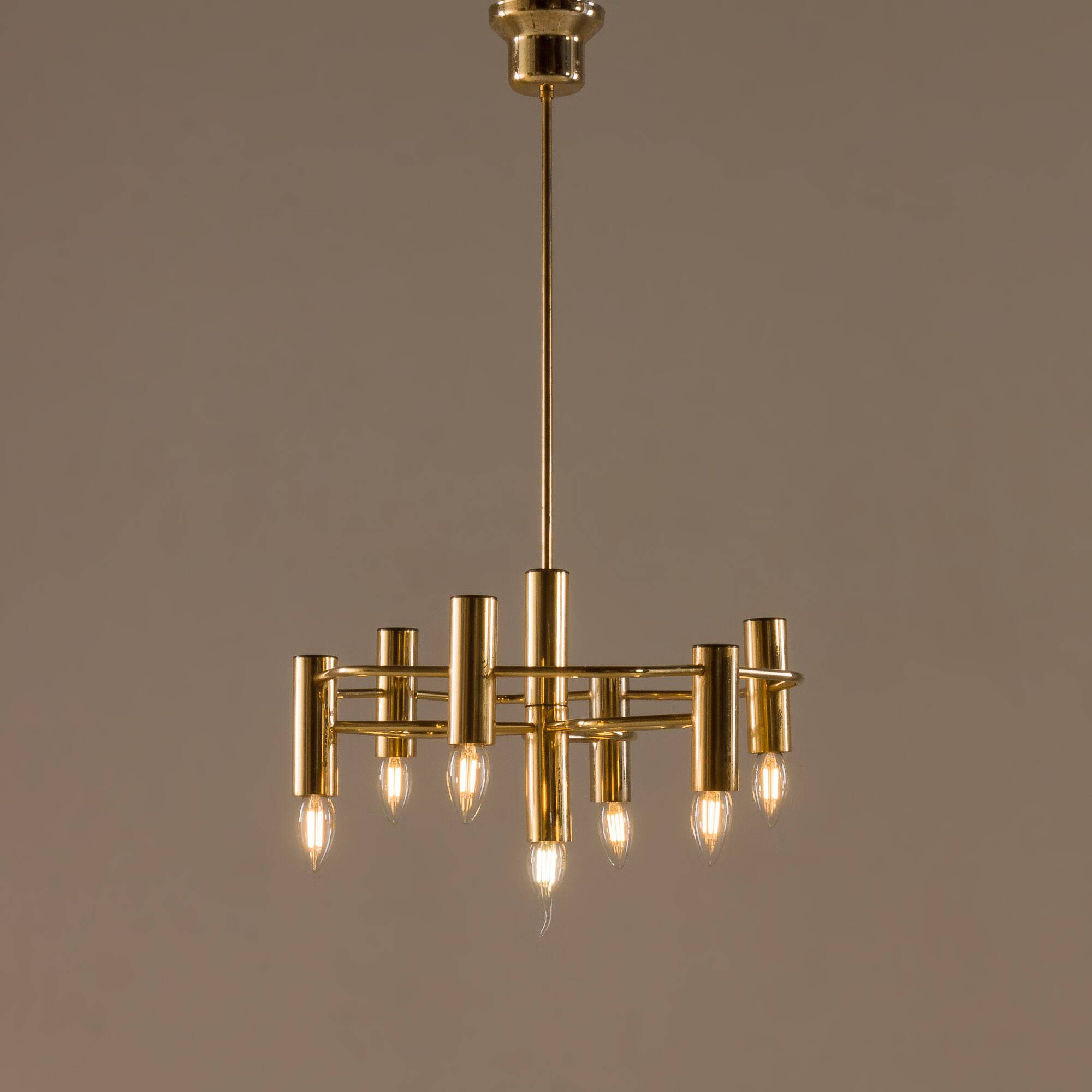 Lustre en laiton géométrique vintage par Gaetano Sciolari, années 1970