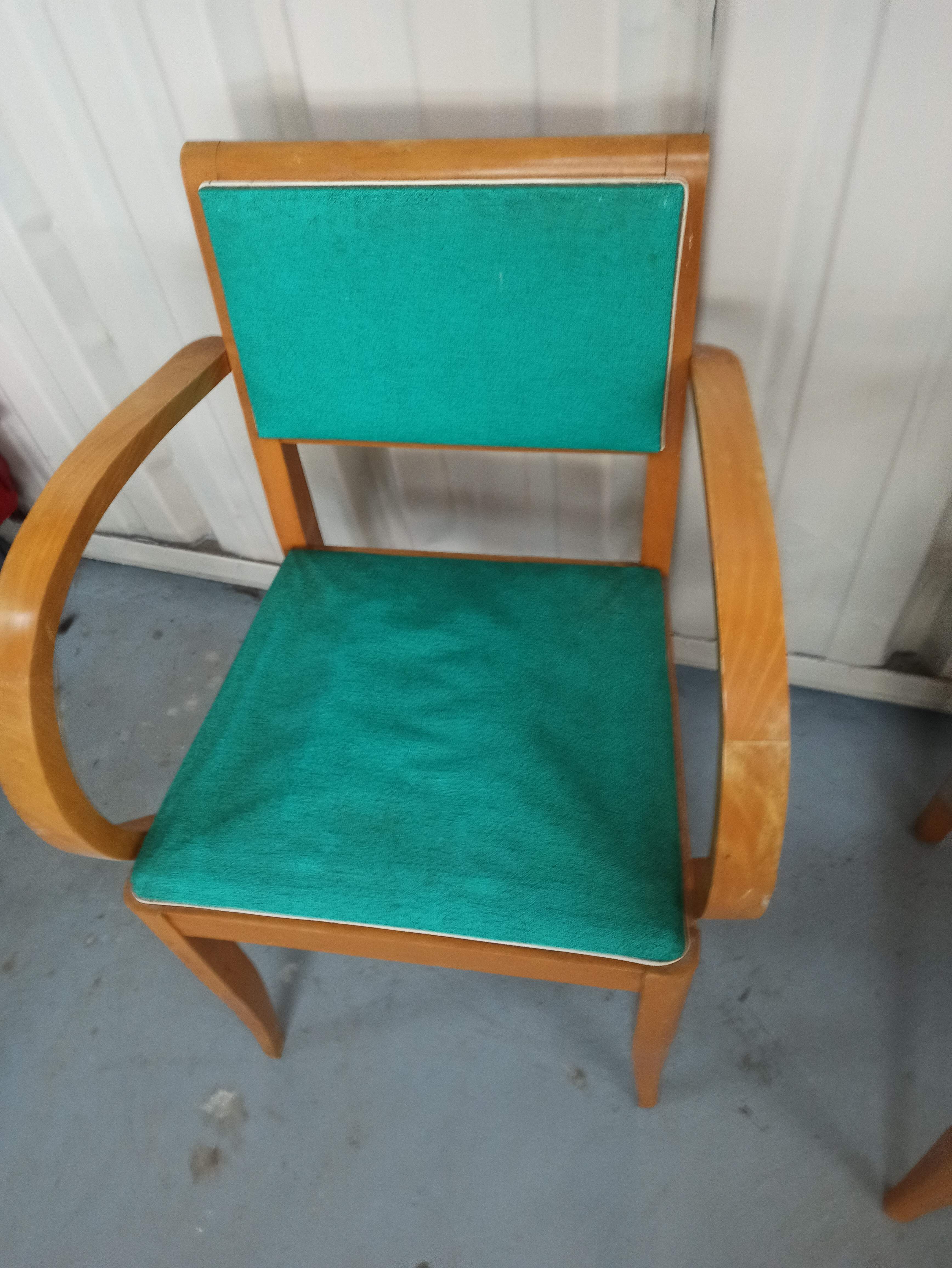 Lot 5 armchairs bridge skai and wood - red green