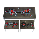 Vintage Adri Belgique ceramic nesting tables mimiset: 1 coffee table and 2 sidetables, 1960s