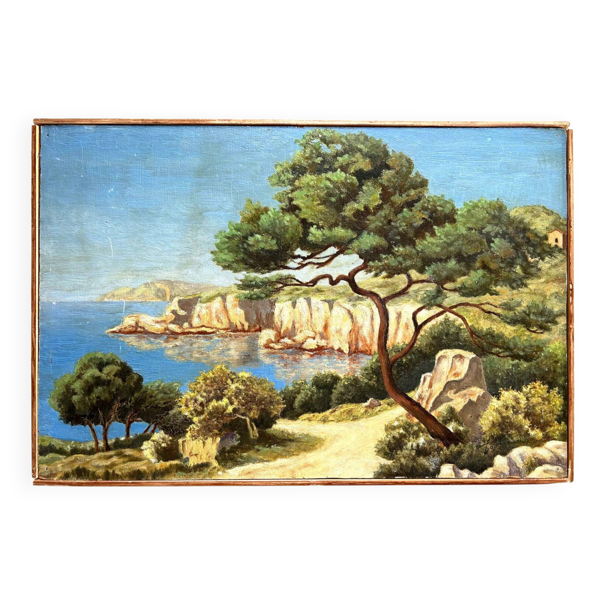 Méditerranean landscape, Louis Hardy, oil on panel. 20th century.