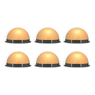 Unique set of six large Bauhaus chrome ceiling lamps/flush mounts, 1940s