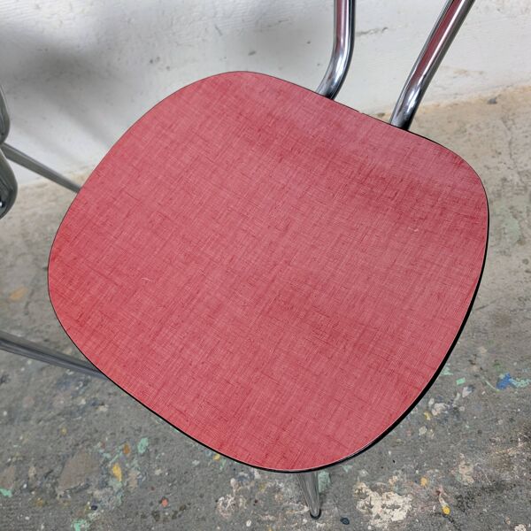 Paire de chaises formica rouge & pieds chromés