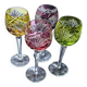 4 verres à vin en cristal taillé coloré