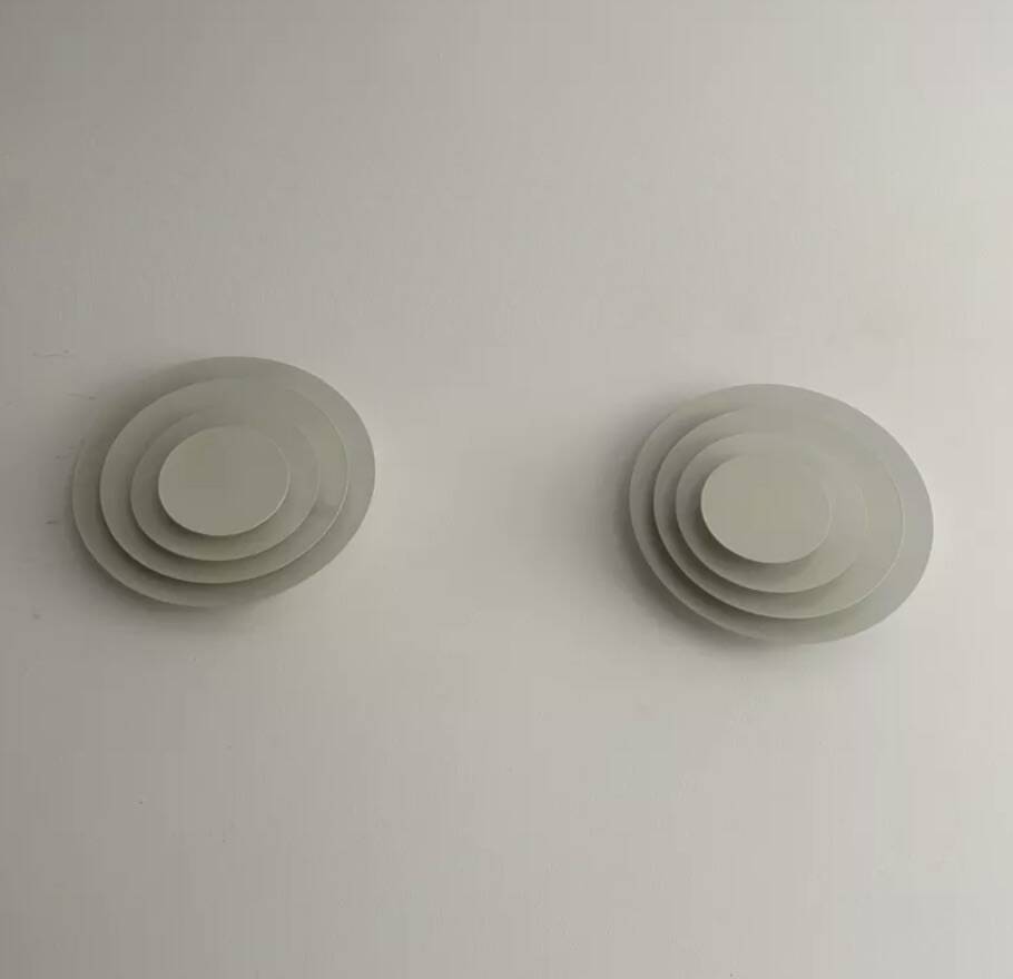 Pair of vintage geometric wall lights, white lacquered metal, Germany 1980s