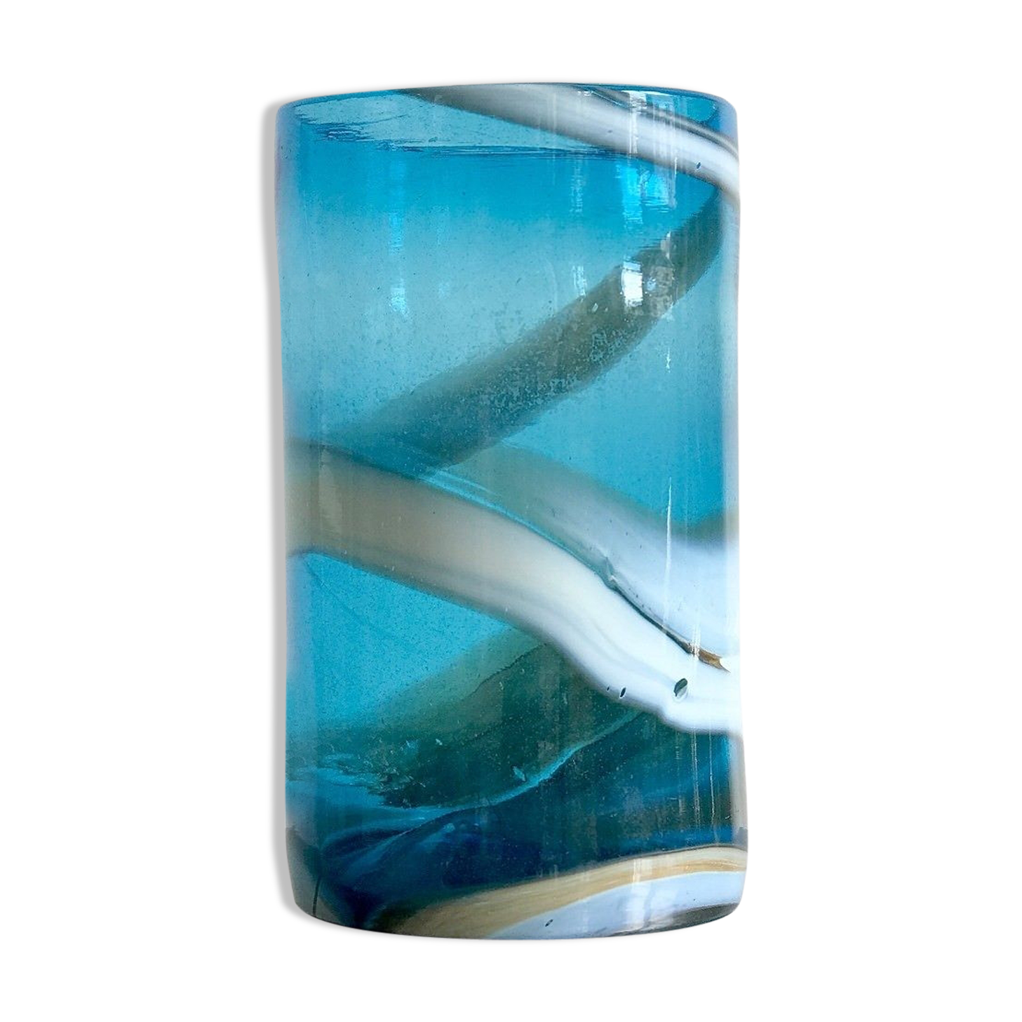 Cylindrical blue blown glass vase