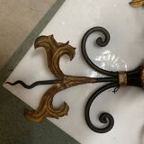 Extra Large Italian Tole Wall Light Sconce with Murano Glass Flowers