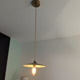 Industrial hanging lamp in green enamelled sheet metal