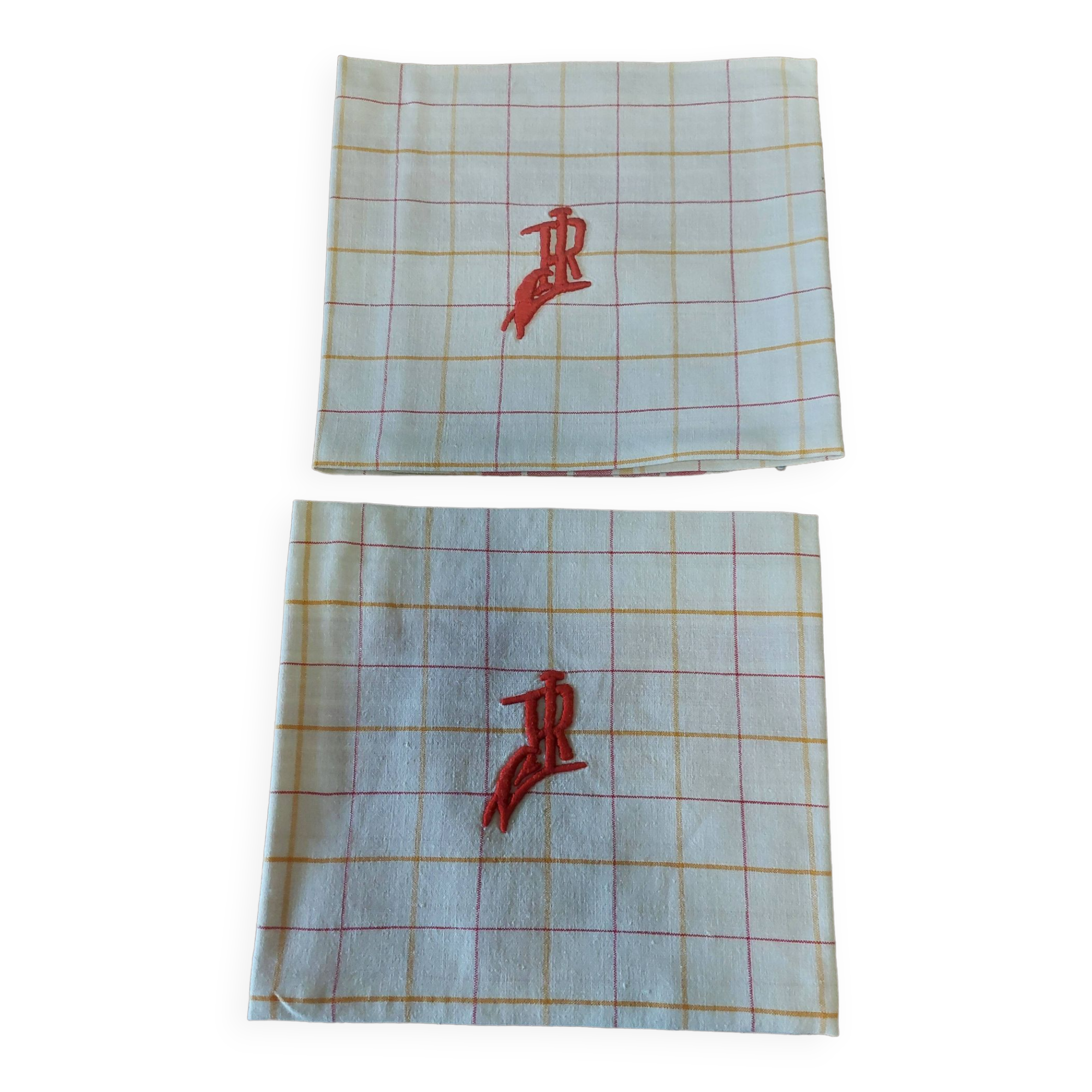 Napkins set of two checkered cotton monogram LR 53 X 57 cm