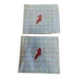 Serviettes de table série de deux coton à carreaux monogramme LR 53 X 57 cm