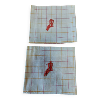 Napkins set of two checkered cotton monogram LR 53 X 57 cm