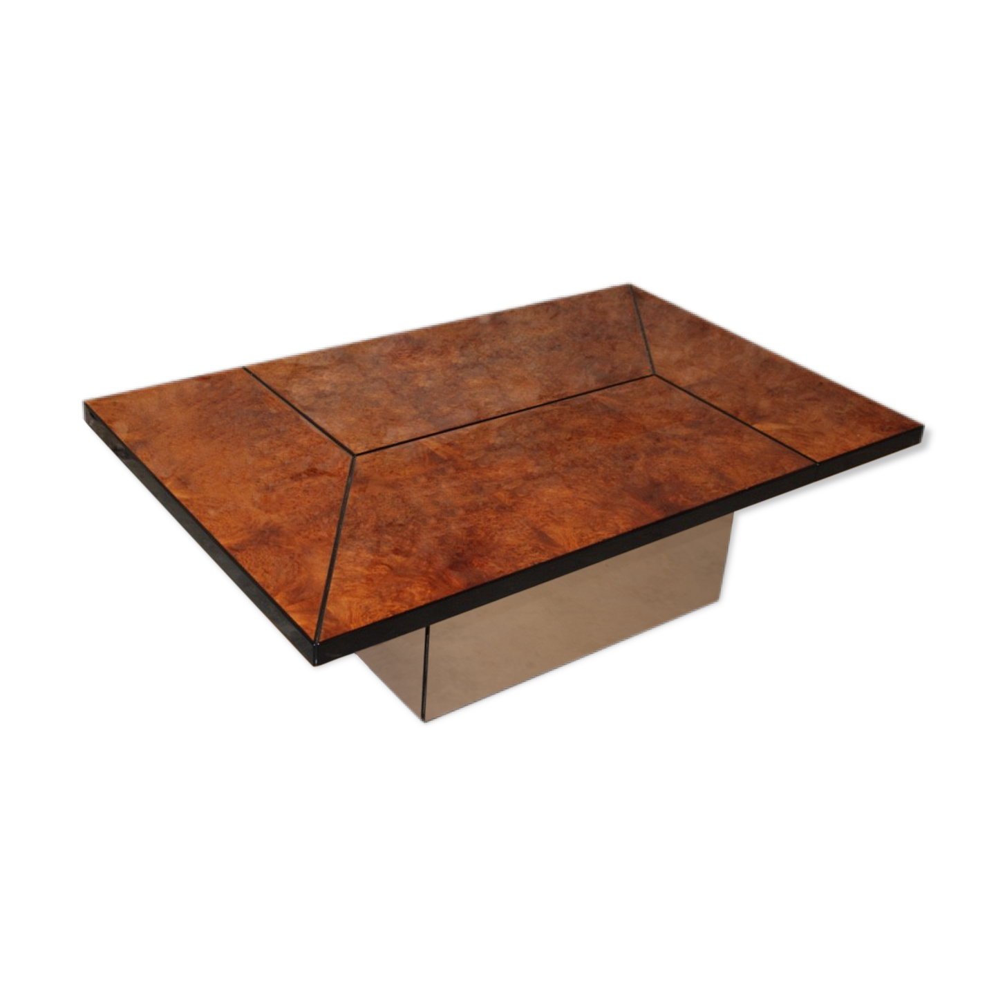 Coffee table, cocktail bar hidden in Elm Magnifier by Paul Michel, 1970 Roche Bobois