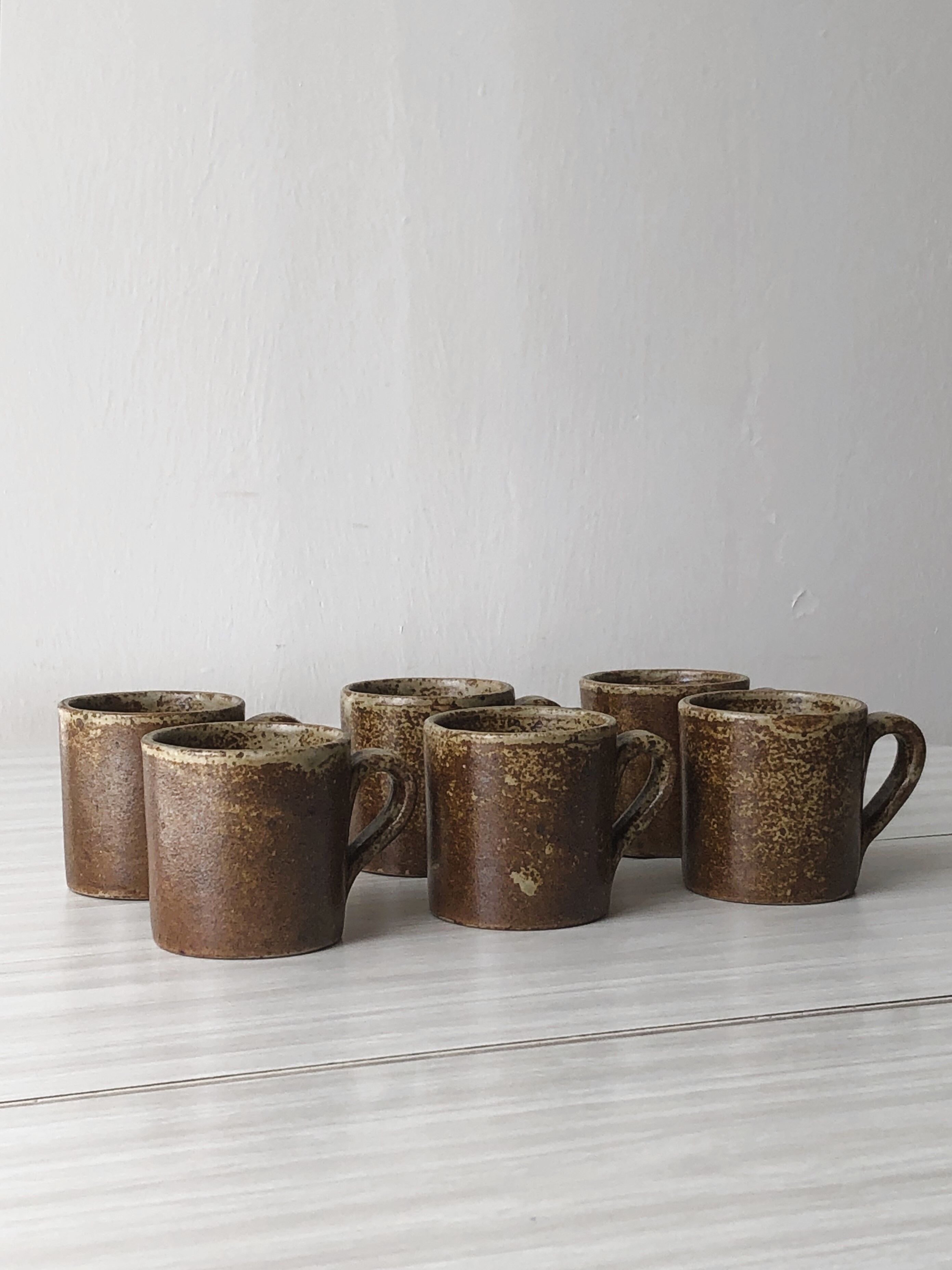 Set of 6 cups in vintage pyrite and glazed stoneware
