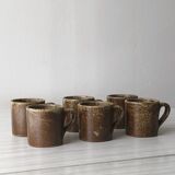 Set of 6 cups in vintage pyrite and glazed stoneware