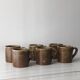 Set of 6 cups in vintage pyrite and glazed stoneware