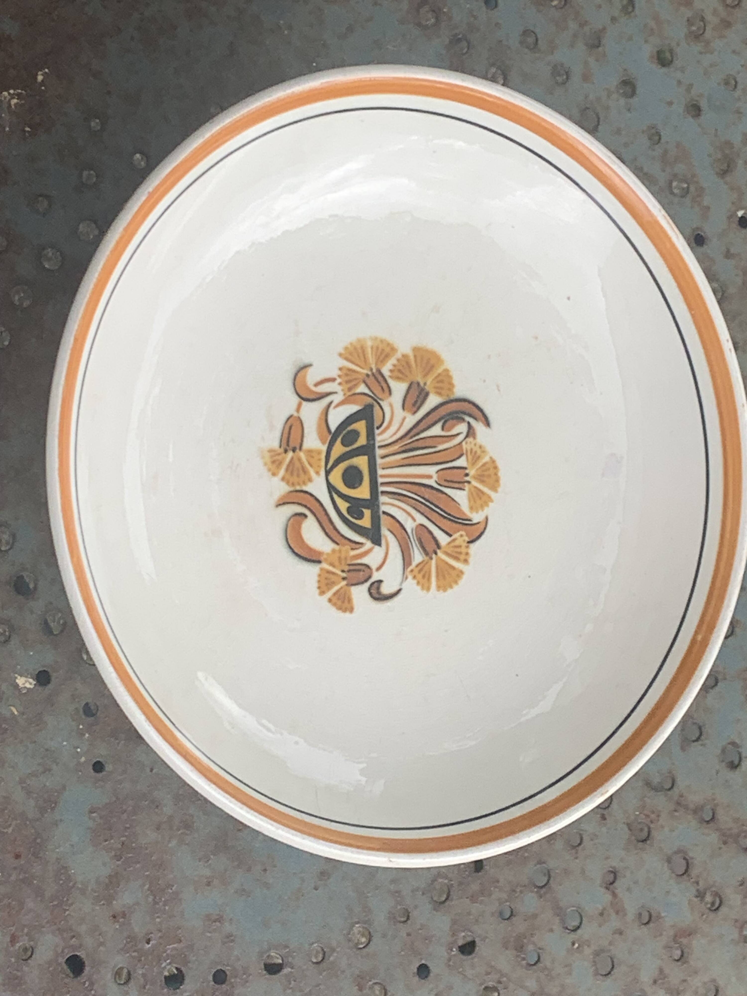 Compote bowl, fruit bowl, carnation model, art deco, creil et montereau, floral pattern, old