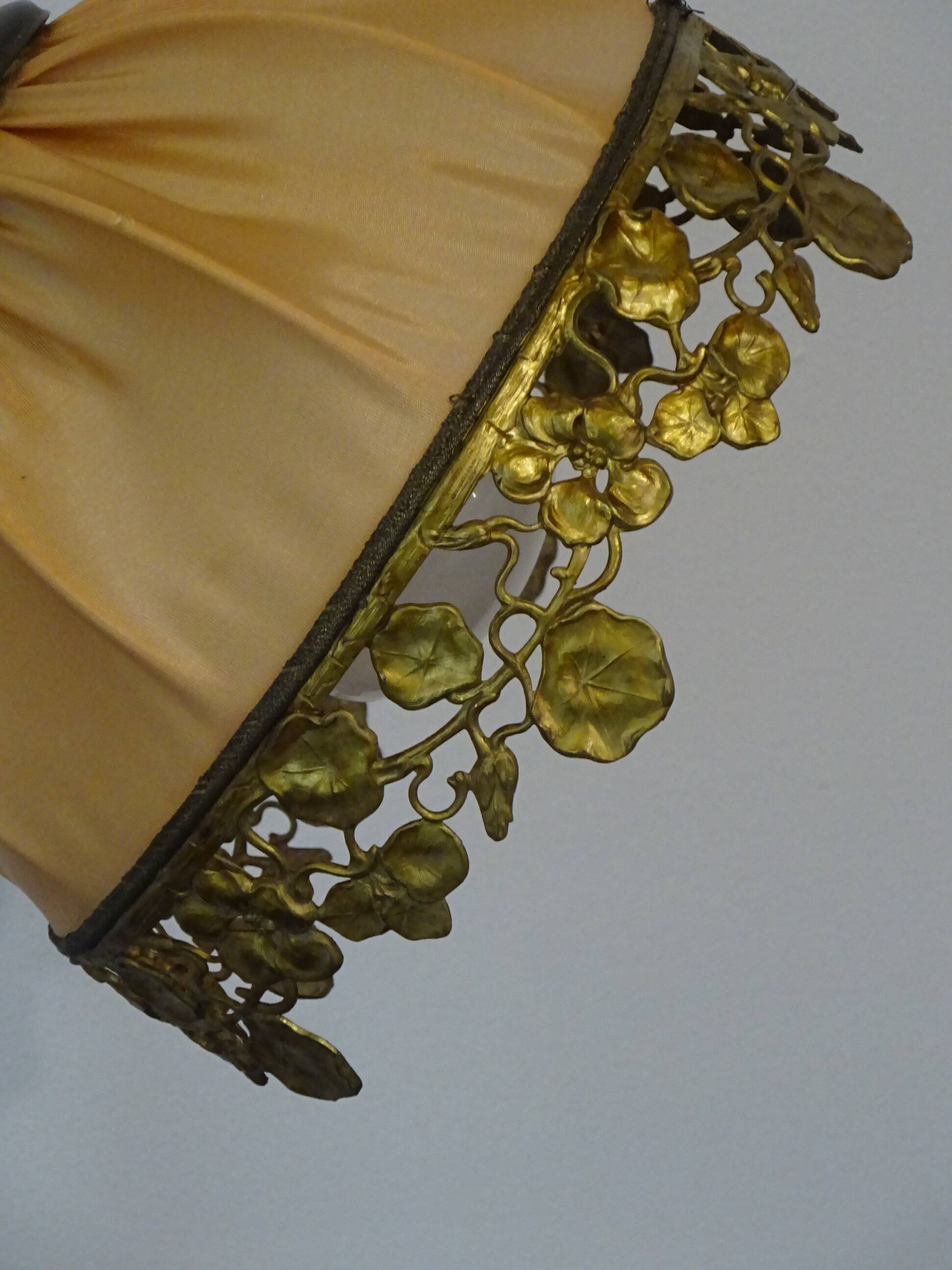 Bronze swan neck lamp, silk shade.