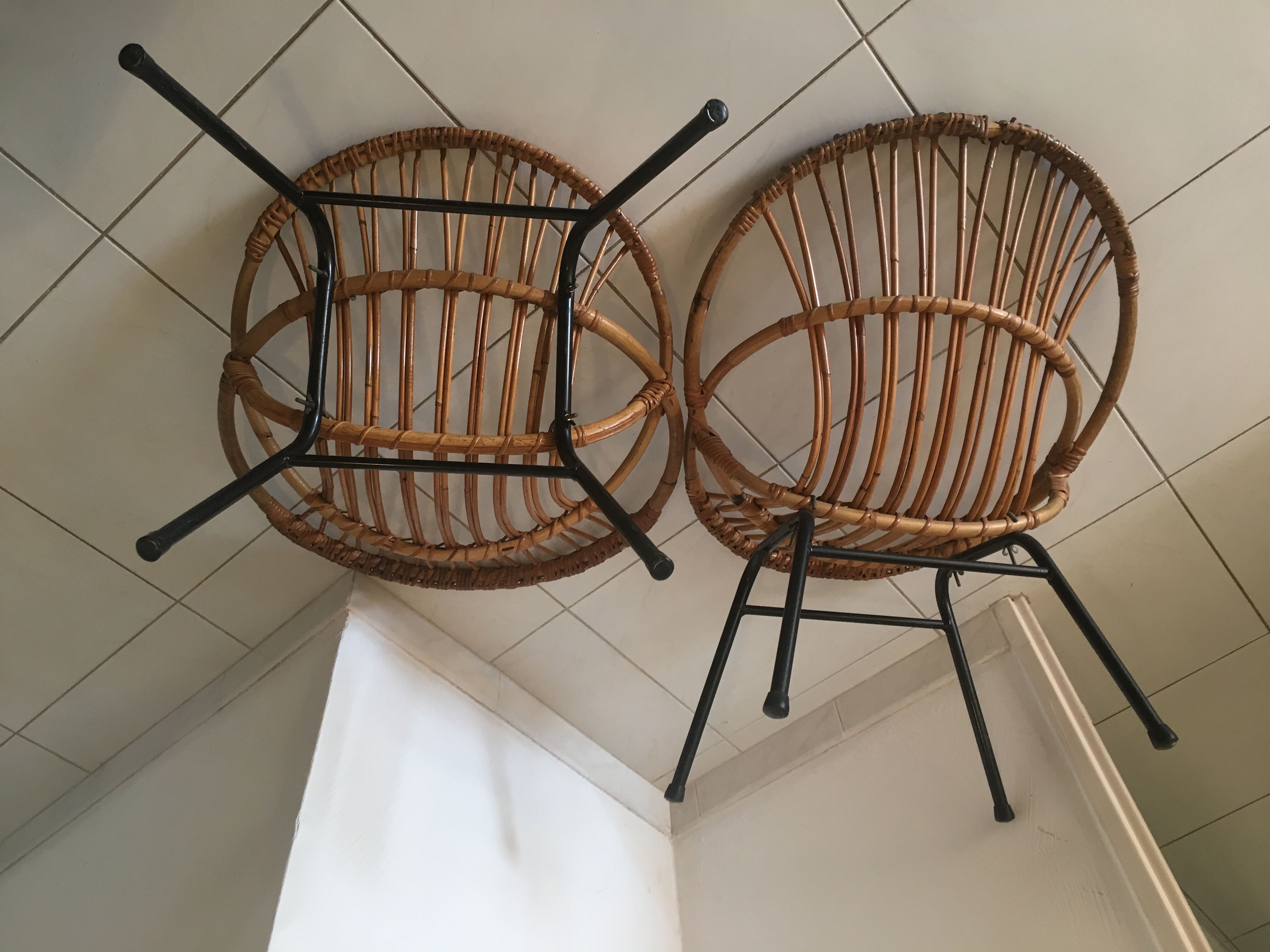 Pair of rattan basket chairs
