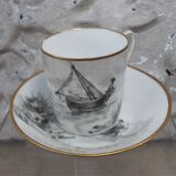 Cup and under cup decoration in grisaille porcelain of Paris XIXth signed