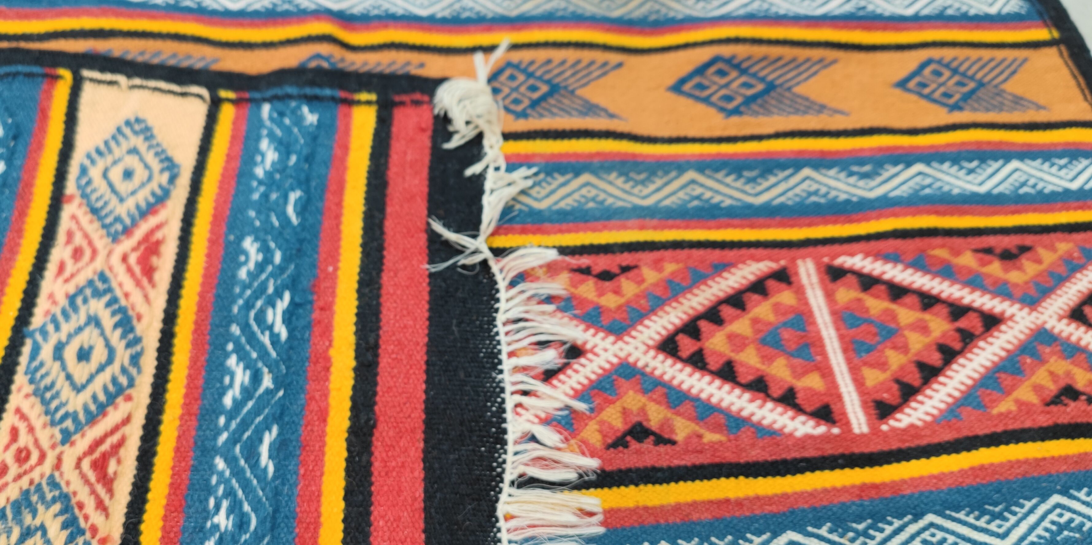 Multicolored Berber kilim rugs woven hands in natural wool