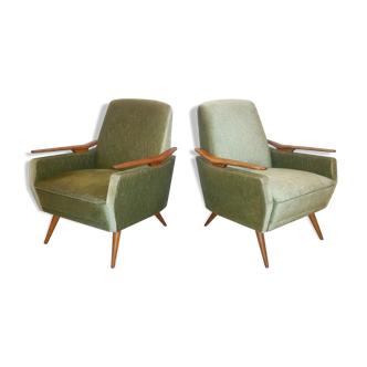 Lot de 2 fauteuils club accoudoirs teck années 50/60