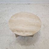 Italian Round Coffee or Side Table in Travertine, 1980s