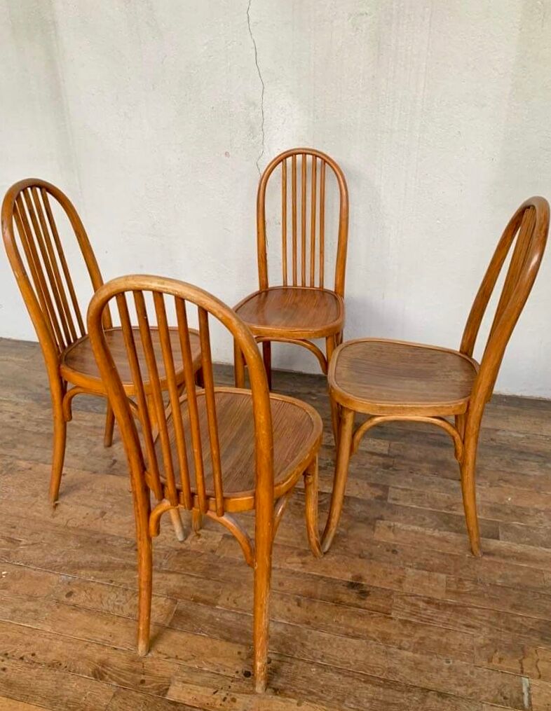 Series of 4 bistro chairs in curved wood fischel n° 196