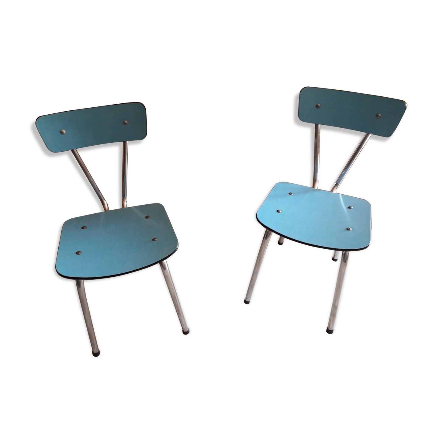 Paire de chaises en formica bleu pastel vintage