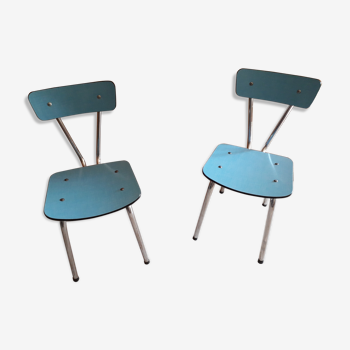 Paire de chaises en formica bleu pastel vintage