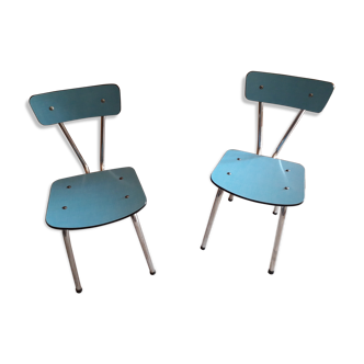 Pair of chairs in vintage pastel blue formica