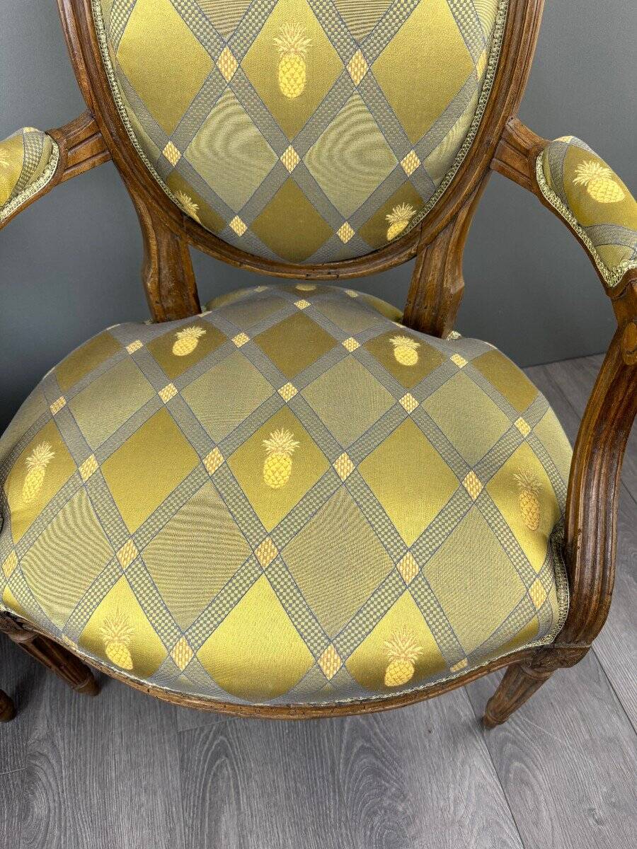 Pair of louis xvi armchairs in carved wood, late 19th century